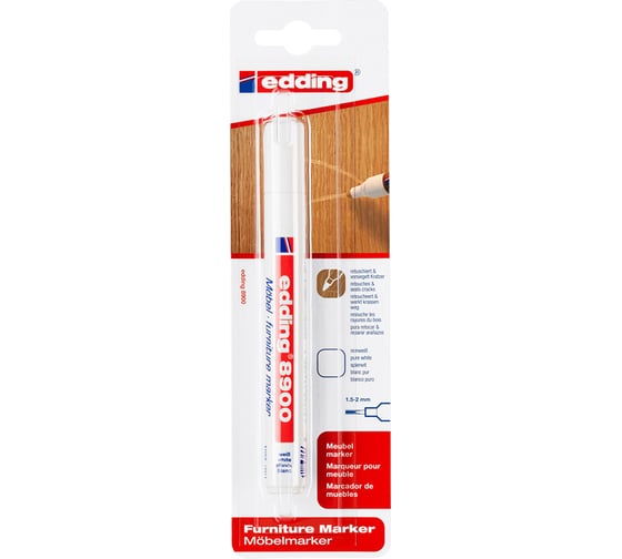 Изображение товара Лаковый маркер для мебели Edding округлый наконечник, 1.5-2 мм, белый, блистер E-8900#624