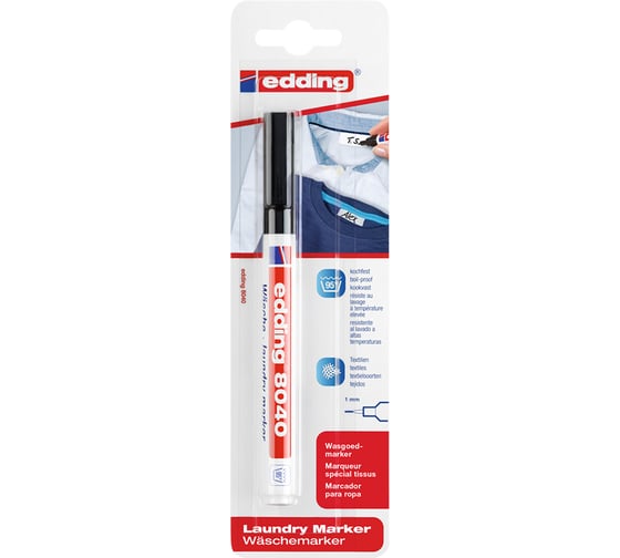 Изображение товара Маркер для белья Edding округлый наконечник, 1 мм, стирка до 95 С, черный, блистер E-8040#1-B#1