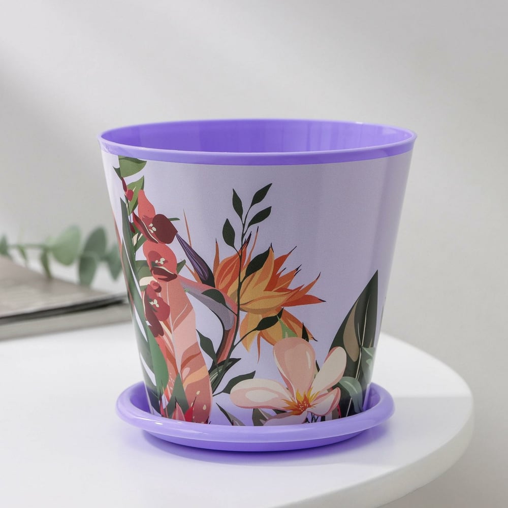 Изображение товара Горшок для цветов Доляна Тропический лес, 0.8 л, фиолетовый, круглый