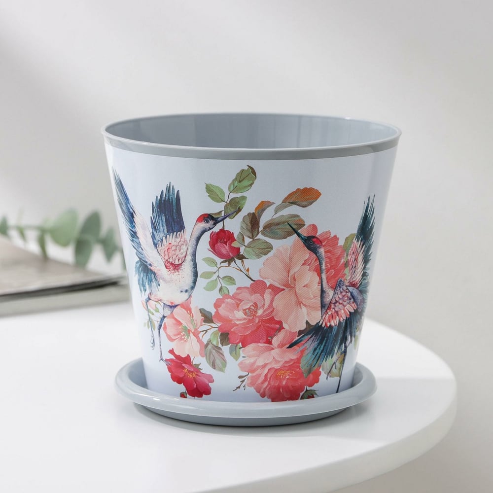 Изображение товара Горшок для цветов Доляна Танец журавлей 0.8 л, голубой 7306161