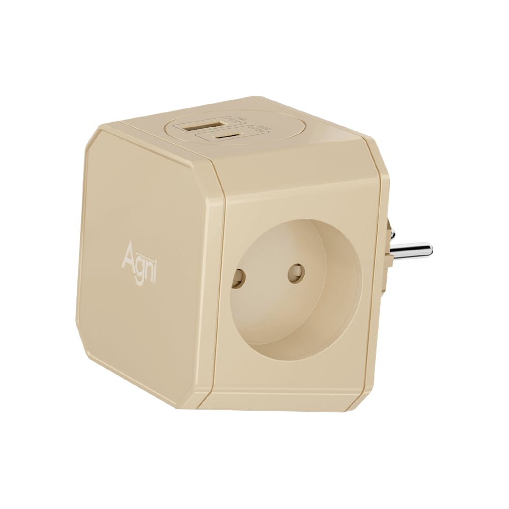 Изображение товара Разветвитель AGNI на 3 розетки и 2 USB с Type-C 20 Вт слоновая кость