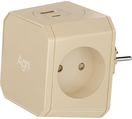 Изображение товара Разветвитель AGNI на 3 розетки, 1 USB 18 Вт + 1 Type-C 20 Вт, слоновая кость TP-WJ2U3E TP-WJ2U3E-ivory