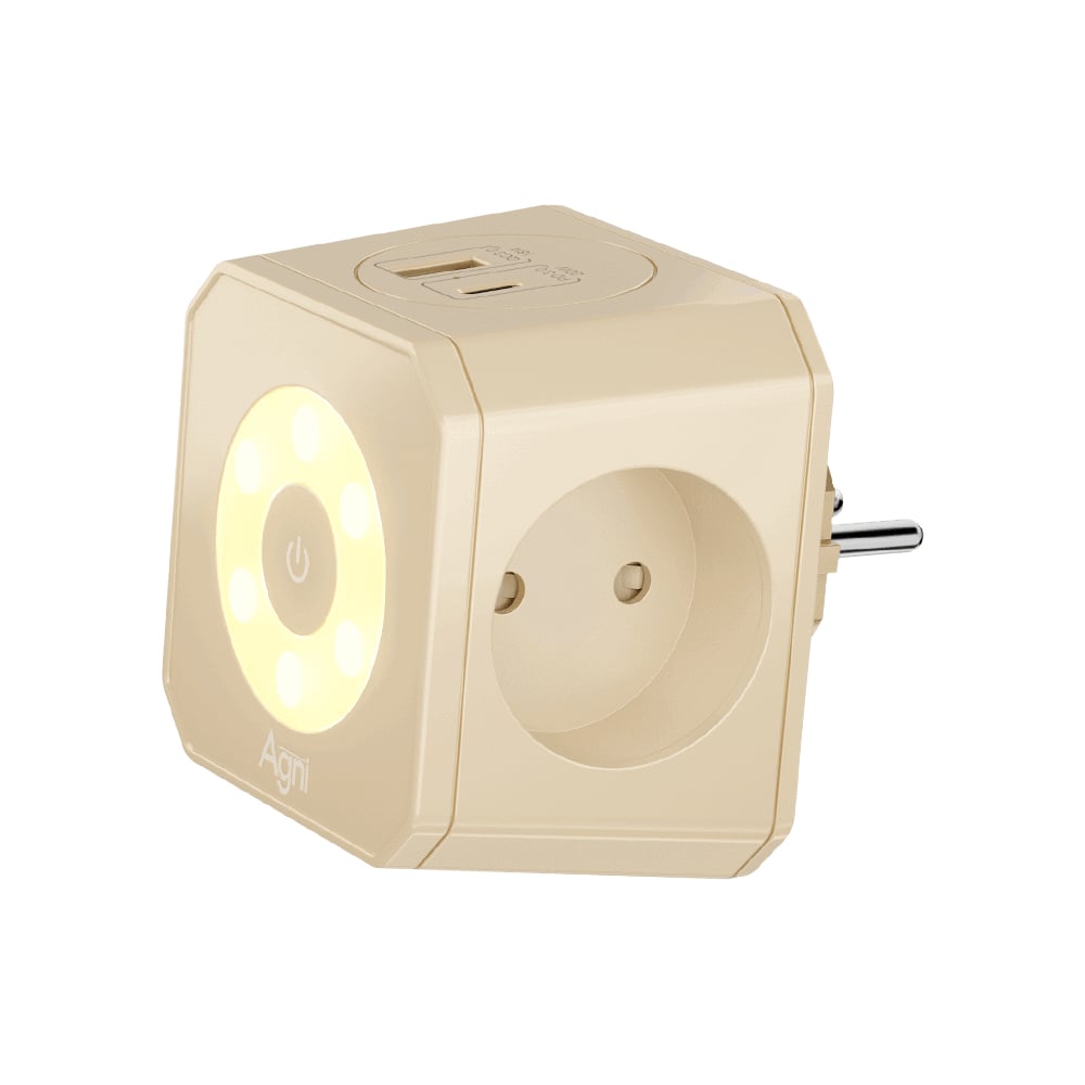 Изображение товара Разветвитель AGNI на 3 розетки с USB и Type-C слоновая кость