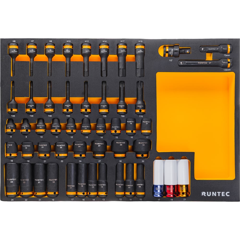 Изображение товара Набор ударных головок Runtec 51 предметов с аксессуарами 1/2 дюйма CrMo