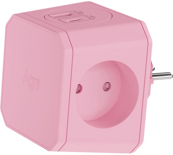 Изображение товара Разветвитель AGNI на 3 розетки, ночник, 1 USB 18 Вт + 1 Type-C 20 Вт, розовый TP-WJ2U3E TP-WJ2U3E-pink