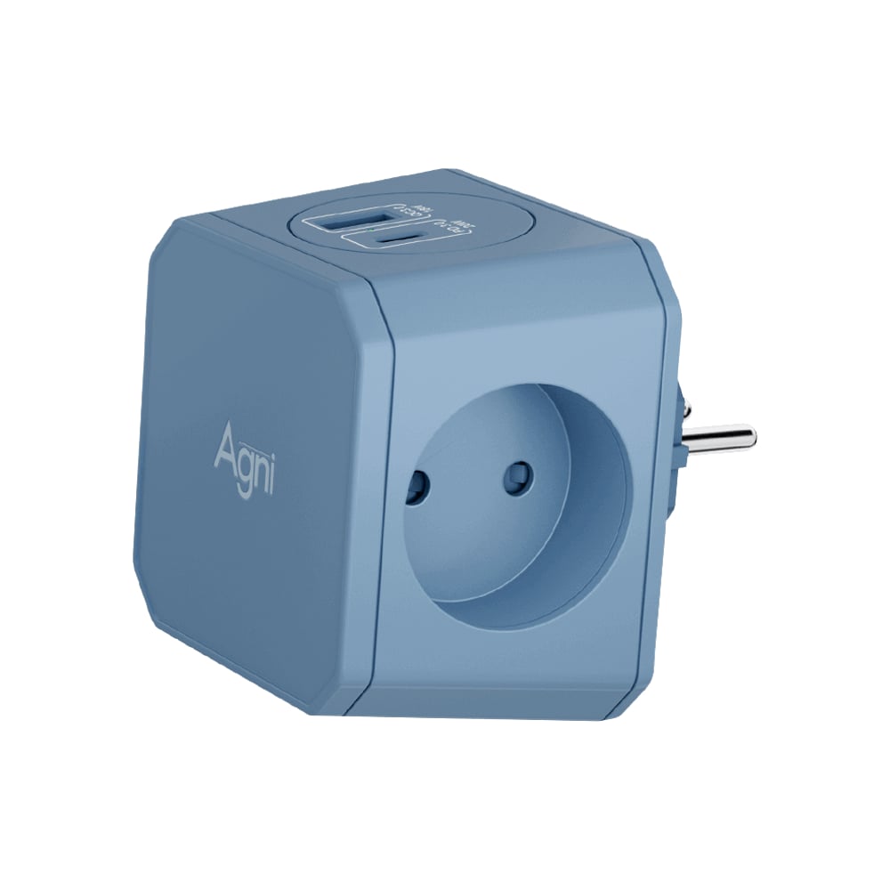 Изображение товара Разветвитель AGNI на 3 розетки с USB и ночником, синий TP-WJ2U3E-blue