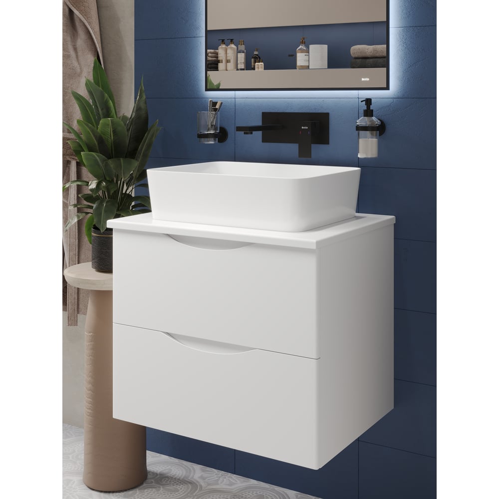 Изображение товара Подвесная тумба с раковиной Cube T55605-S54480 белая МДФ современный стиль