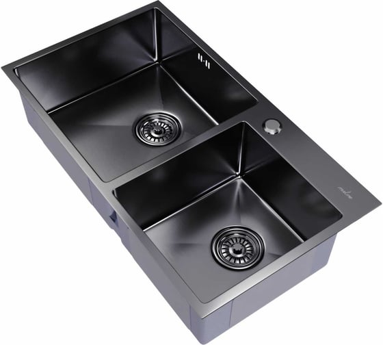 Изображение товара Настольная мойка MIXLINE PRO 72x40, 3 мм, 2-х чашевая, выпуск 3 1/2, 22 см, с сифоном, черный графит 547241