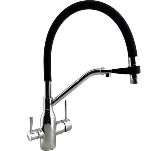 Изображение товара Смеситель для кухни ALOUTE хром с черным силиконовым изливом, однорычажный, с дополнительным выводом под фильтр питьевой воды A61613-2