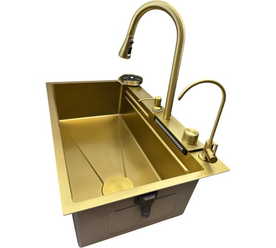 Изображение товара Кухонная мойка многофункциональная OUTE из нержавеющей стали 75х46 см со встроенным смесителем, краном питьевой воды и водопадом, с дуршлагом, омывателем стаканов и разд T87546J-2