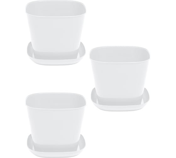 Изображение товара Кашпо Violet квадратное 9,8л с поддоном набор 3 шт белый N-3898/3-06