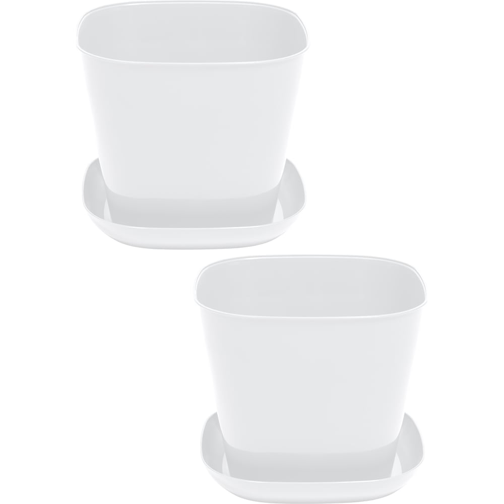 Изображение товара Квадратное кашпо Violet объем 9,8л с поддоном набор 2 шт белое