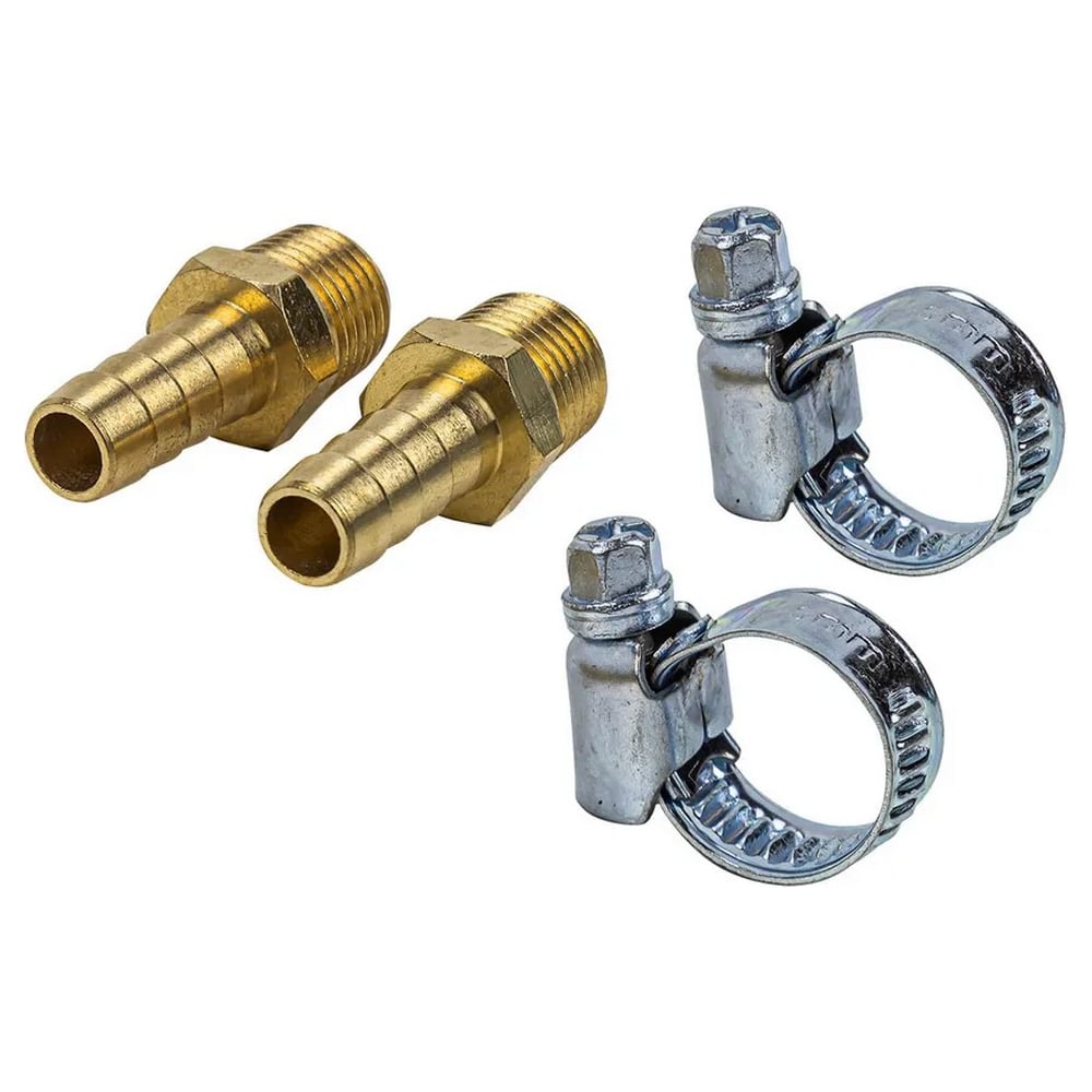 Изображение товара Пневматический штуцер 1/2 дюйма, латунь, комплект из 2 штук и хомуты