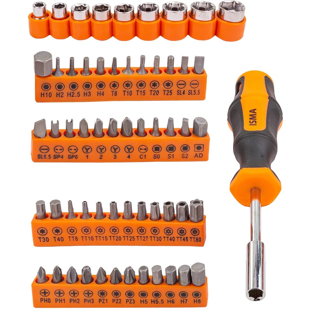 Изображение товара Отвертка-битодержатель ISMA 1/4 с комплектом бит и головок 58 предметов
