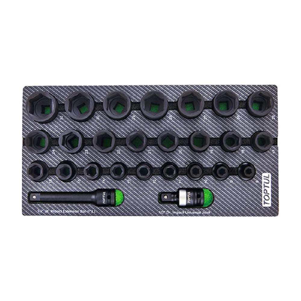 Изображение товара Набор ударных головок TOPTUL 1/2"DR 8-32 мм, 26 предметов с ложементом