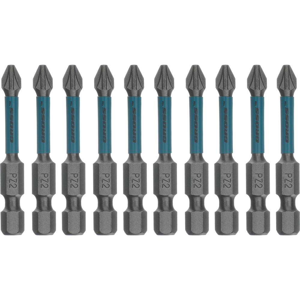 Изображение товара Набор торсионных бит GROSS PZ2 50 мм для ударных шуруповёртов 10 шт