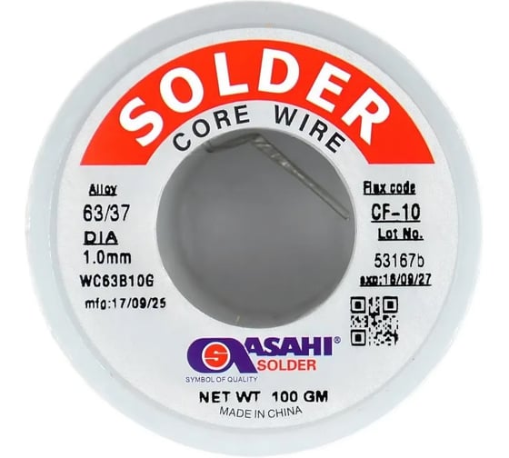 Изображение товара Припой ASAHI 1.0мм 0.1кг Sn63/Pb37 (CF10 флюс RA) 00-00016364