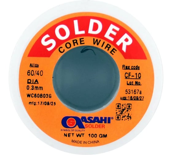 Изображение товара Припой ASAHI 0.3мм 0.1кг Sn60/Pb40 (CF10 флюс RA) 00-00014526