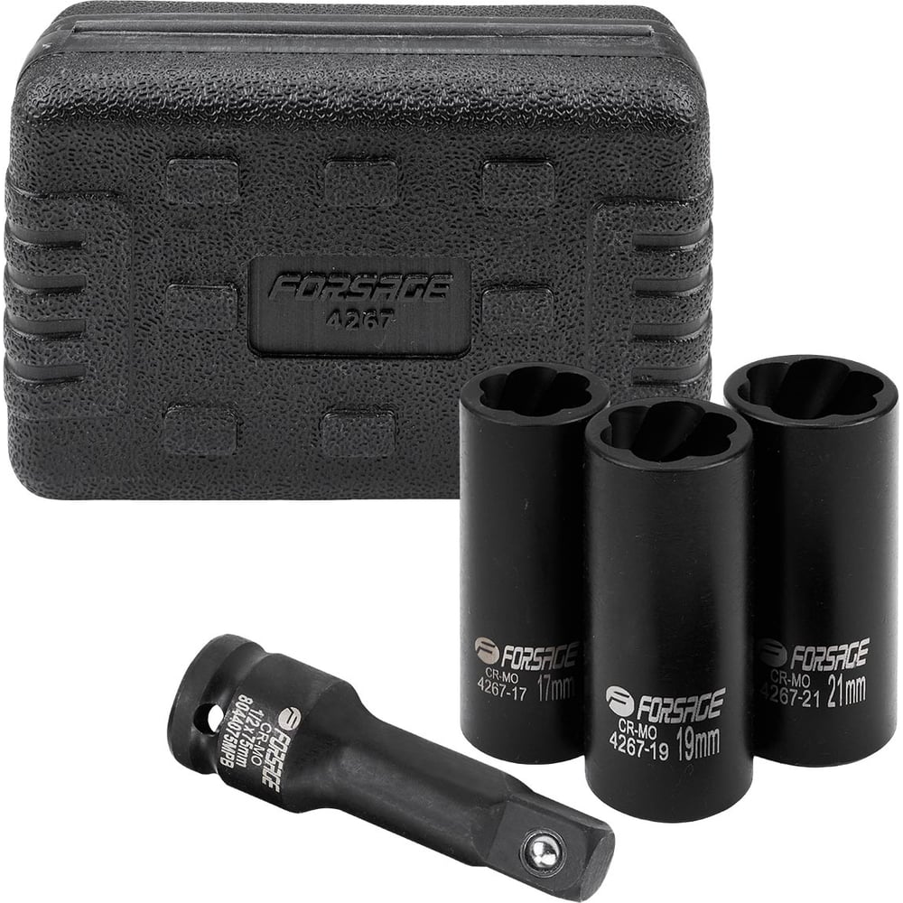 Изображение товара Набор ударных двухсторонних головок Forsage 4 предмета 1/2 дюйма CrMo кейс