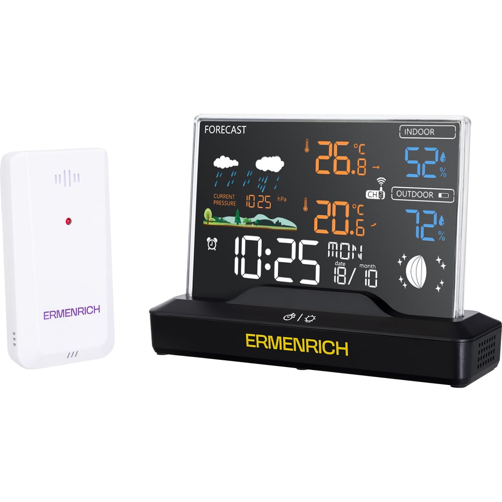 Изображение товара Метеостанция Ermenrich Report WR40 86035 с беспроводным датчиком и широкими функциями