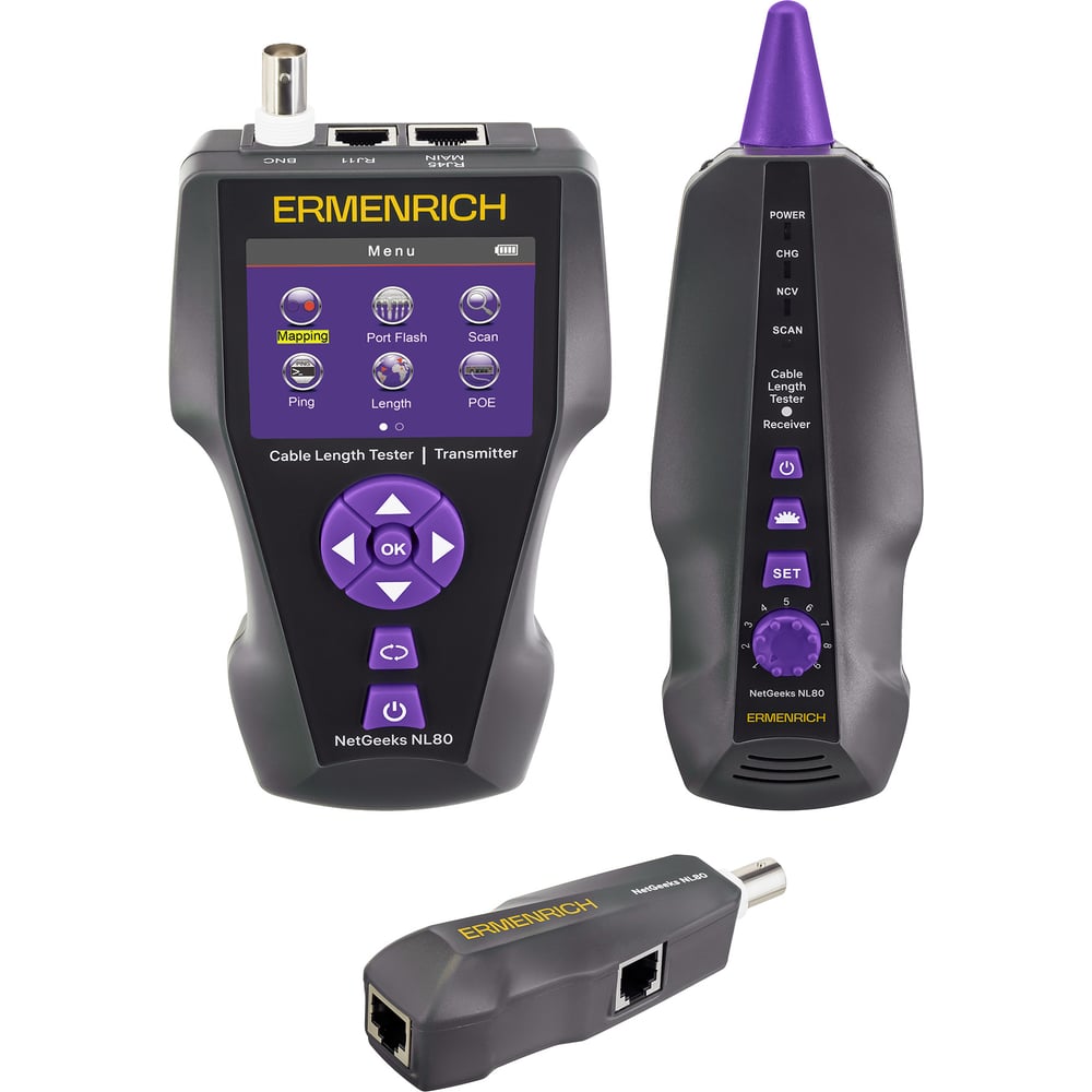 Изображение товара Измеритель длины кабеля Ermenrich NetGeeks NL80 с дисплеем и памятью