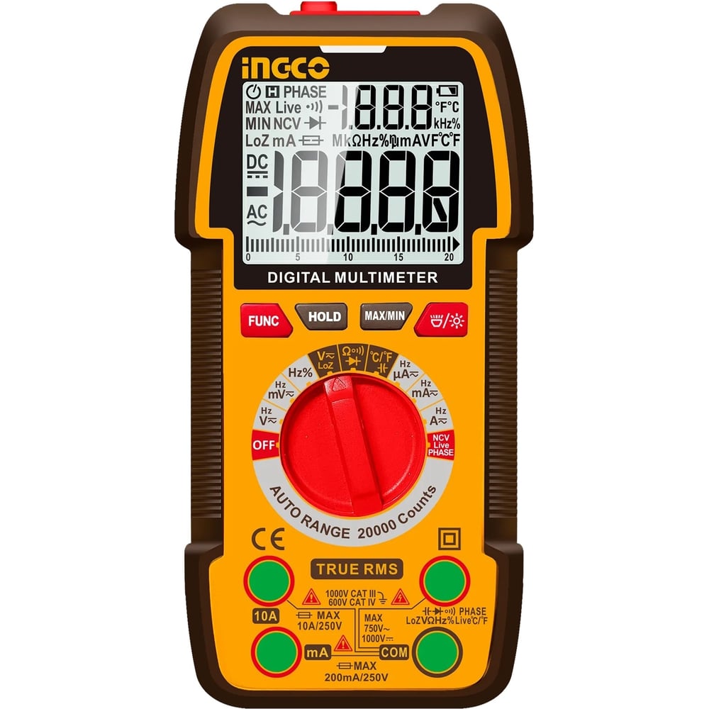 Изображение товара Мультиметр цифровой INGCO 1000В INDUSTRIAL DM410003 профессиональный измерительный прибор