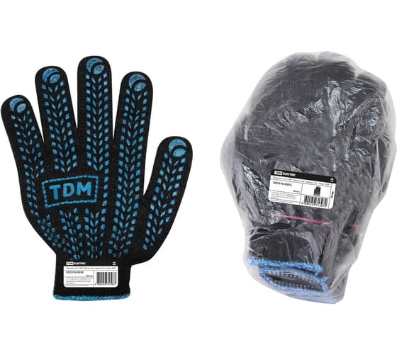 Изображение товара Перчатки TDM ELECTRIC х/б с ПВХ, Протектор, черные, 10, 10 пар, упаковка 10 штук SQ1016-0202