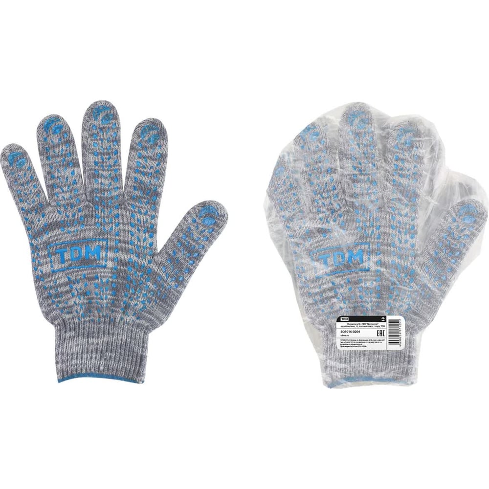 Изображение товара Перчатки TDM ELECTRIC х/б с ПВХ, серый, размер XL, 10 пар