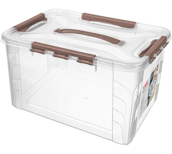 Изображение товара ЯЩИК ДЛЯ ХРАНЕНИЯ УНИВЕРСАЛЬНЫЙ С ЗАМКАМИ И РУЧКОЙ GRAND BOX Econova 390х290х245ММ, 20Л (Коричневый) 435206014