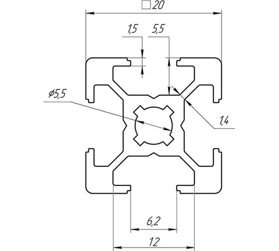 Изображение товара Профиль конструкционный АЛТЕРВИА 20X20, паз 6 A11202006X1200