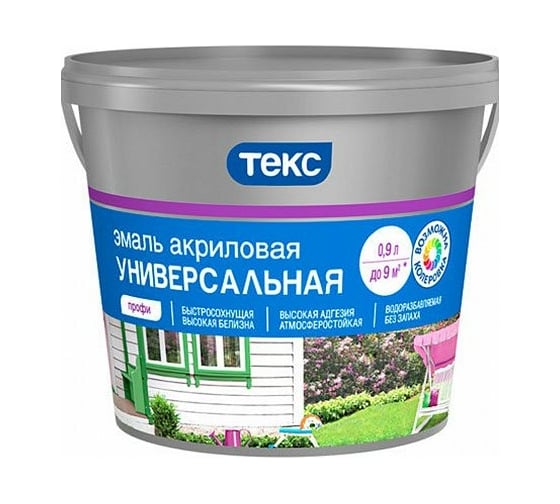 Изображение товара Универсальная акриловая эмаль Текс Профи матовая; база A; 0.9 кг 53965 700011000