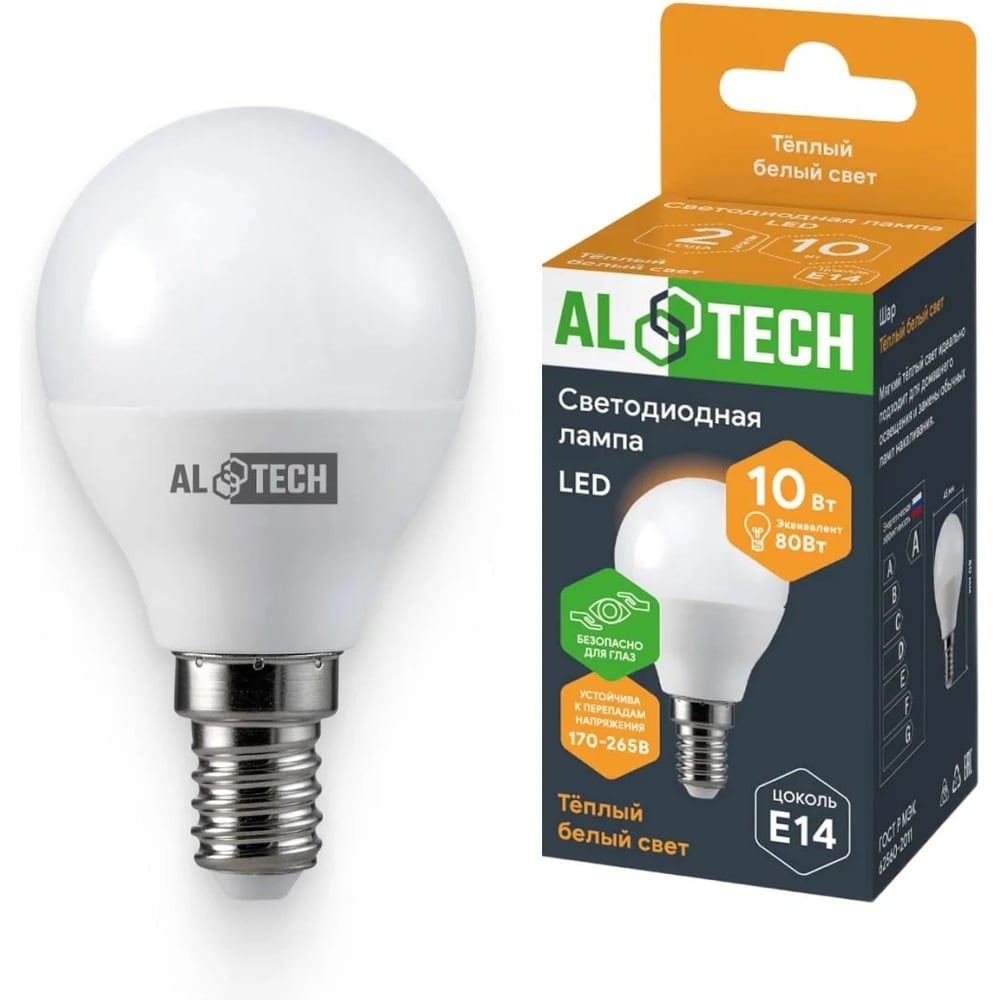 Изображение товара Светодиодная лампочка ALTECH G45 10W Е14 теплый белый свет 3000К