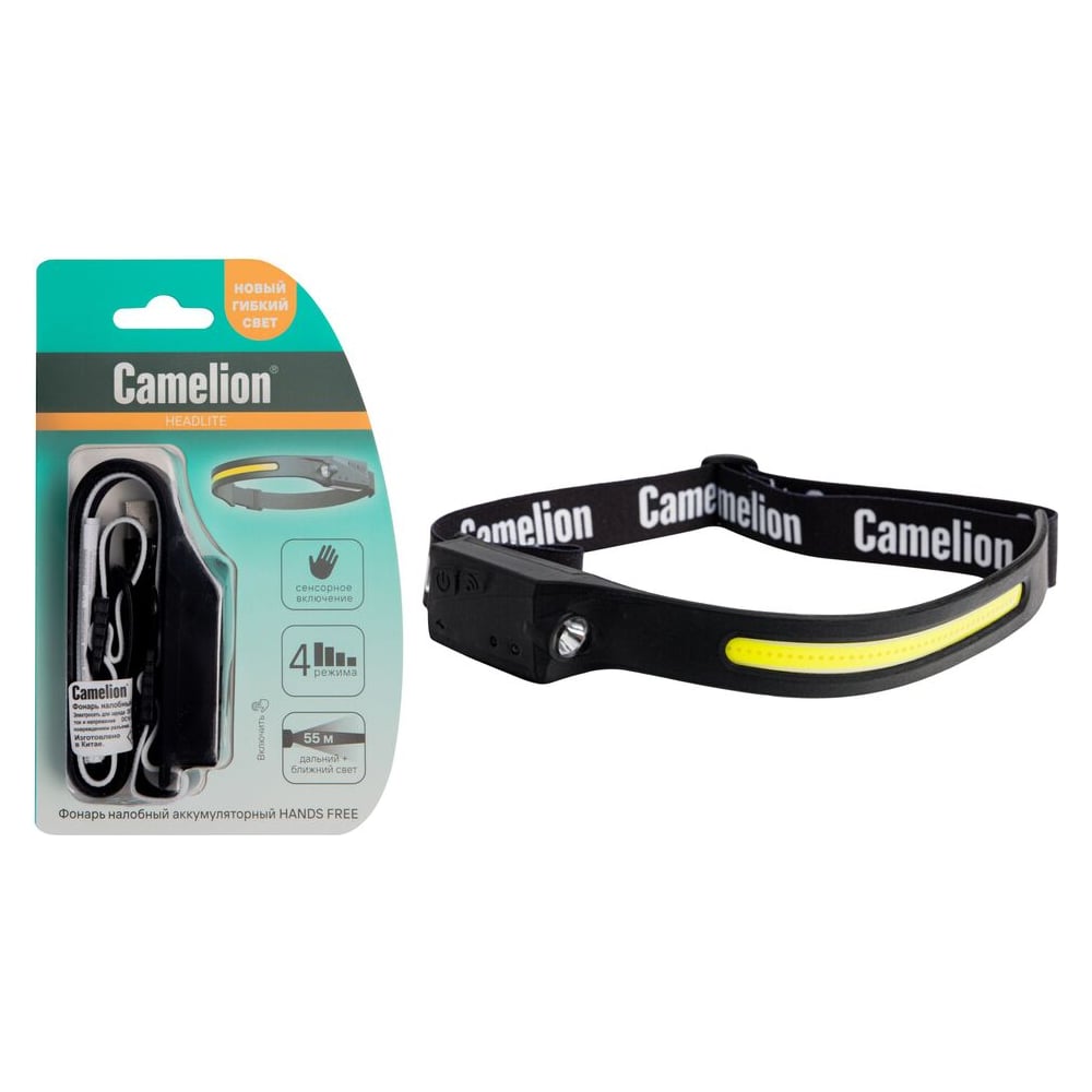 Изображение товара Налобный аккумуляторный фонарь Camelion LED53407 с USB зарядкой