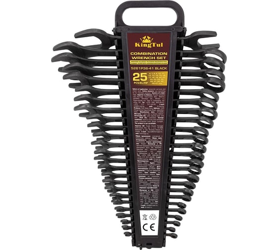 Изображение товара Набор ключей комбинированных KingTul 25 предметов (6-27, 30, 32), в пластиковом держателе и рожковый ключ 36х41 мм KT-5261P36-41 Black(63656)