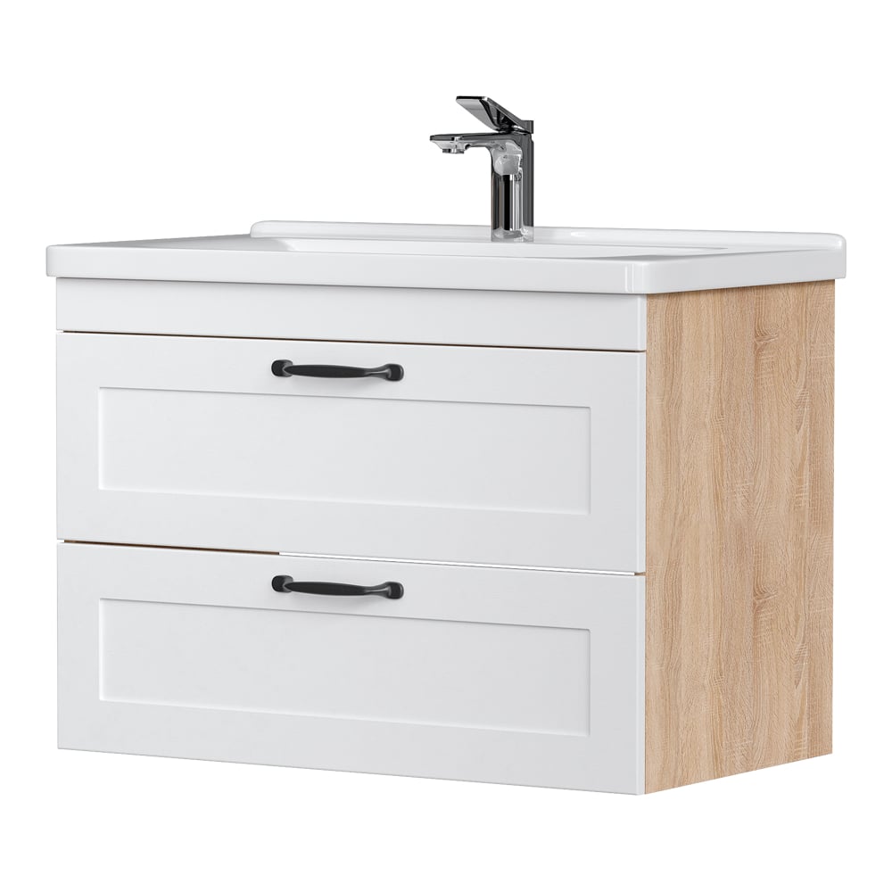 Изображение товара Подвесная тумба для ванной EQUIL Lago 80 белая с двумя ящиками и системой доводчика