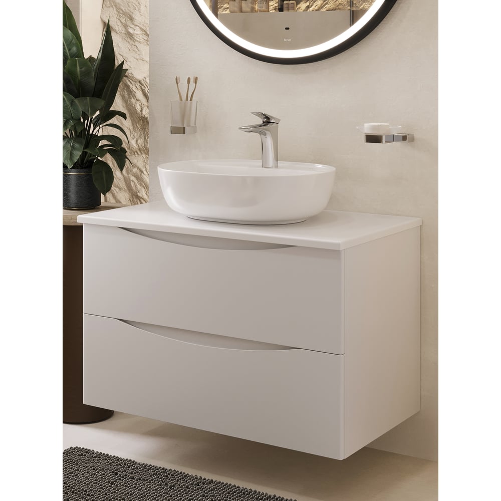 Изображение товара Подвесная тумба с раковиной BOND Cube  Столешница белая МДФ фарфор