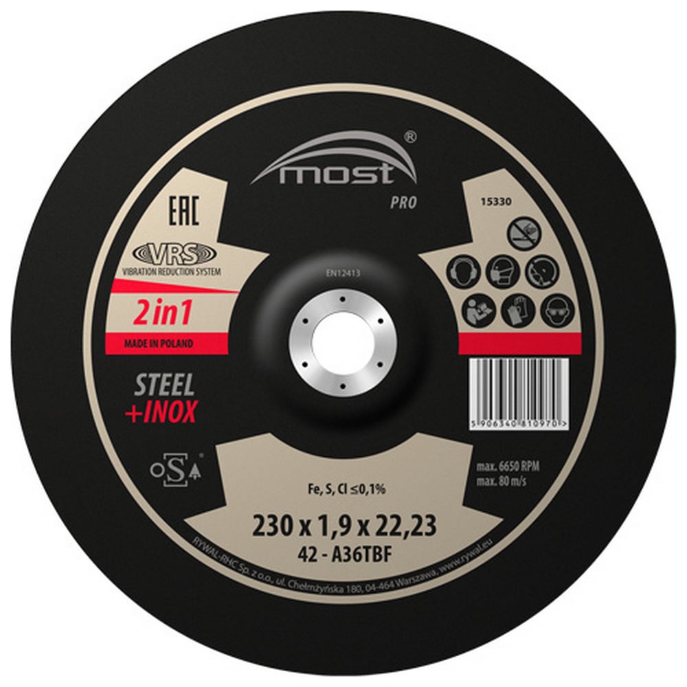 Изображение товара Круг отрезной MOST 230x1.9x22 PRO STEEL+INOX, 25 шт