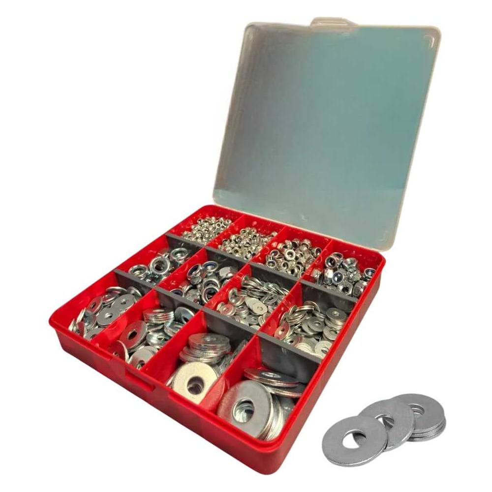 Изображение товара Гайки стопорные 23 БОЛТА шнуры DIN9021 ОЦ М4-12 набор 1115 штук