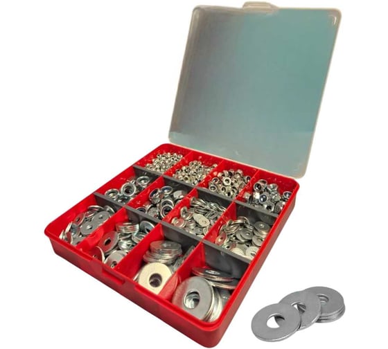 Изображение товара Гайки стопорные 23 БОЛТА шайбы DIN9021 ОЦ М4-12 органайзер набор 1 20000074