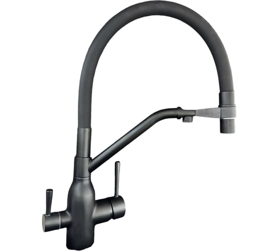 Изображение товара Смеситель для кухни ALOUTE черный, однорычажный, с дополнительным выводом под фильтр питьевой воды, с аэратором, с гибким изливом A61613H-2