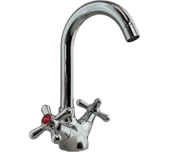 Изображение товара Смеситель для кухни двухвентильный ALOUTE Высота 250 мм. Подвод воды гибкий крепление на большой гайке хром A6213-11