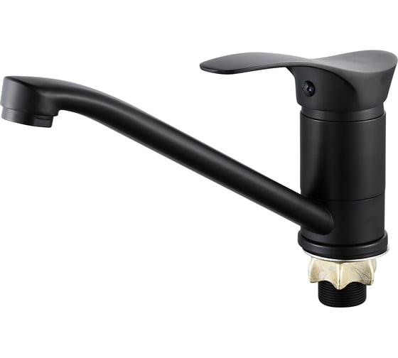 Изображение товара Смеситель для кухни ALOUTE однорычажный, монтаж на одно отверстие, черный на большой гайке, гибкая подводка 1/2 A0103H