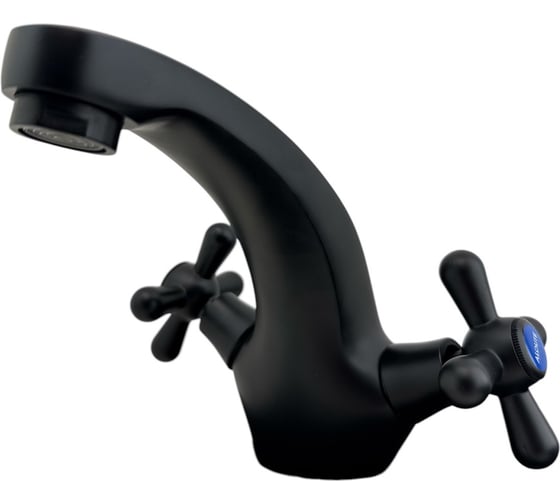 Изображение товара Смеситель для умывальника ALOUTE тюльпан, вентильный, с коротким изливом, черный матовый, крепление на гайке A6201H