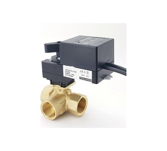 Изображение товара Трехходовой шаровой кран TECHNO DN25, резьба G1 с электроприводом 4Нм, 24В, HK325-04DF/24V 613251