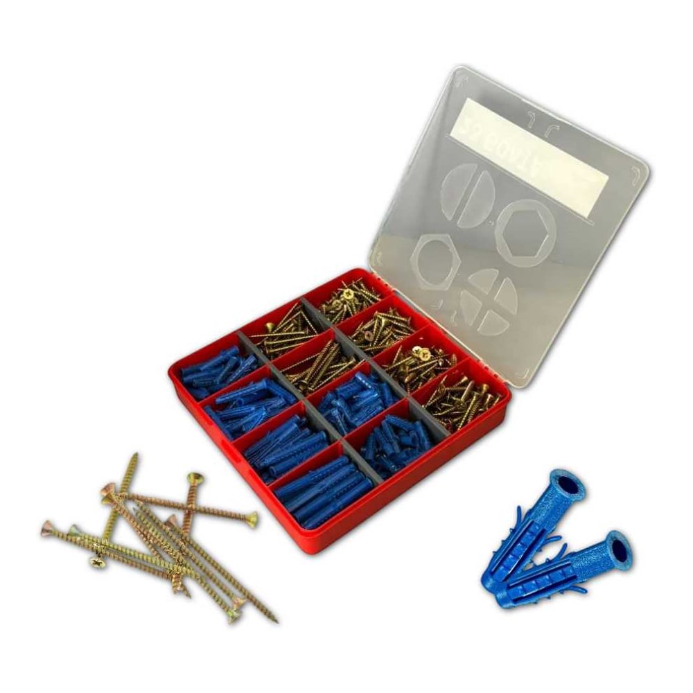Изображение товара Набор шурупов для дерева М5 с дюбелем 23 Болта 380 шт в органайзере