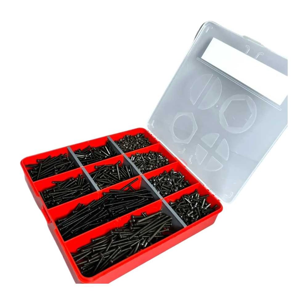 Изображение товара Набор винтов и болтов М5 DIN 7380 50 мм 10.9 оксидированные в органайзере