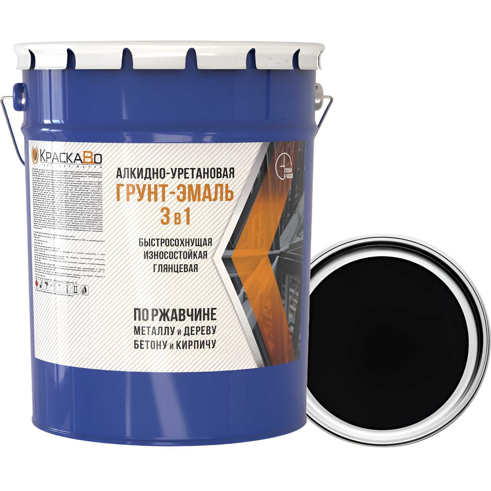 Изображение товара Краска строительная 3 в 1 Москвичка ГРУНТ-ЭМАЛЬ алкидно-уретановая черная 25 кг