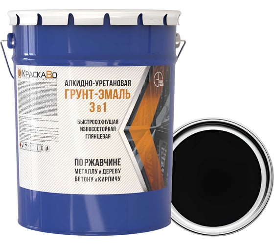 Изображение товара Краска строительная 3 в 1 Москвичка ГРУНТ-ЭМАЛЬ алкидно-уретановая, черная, 25кг 4620105774574