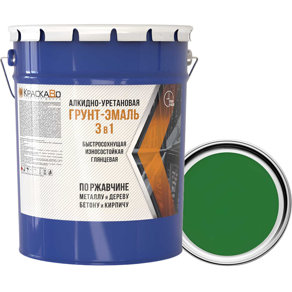 Изображение товара Краска строительная 3 в 1 Москвичка ГРУНТ-ЭМАЛЬ алкидно-уретановая 25 кг зеленая