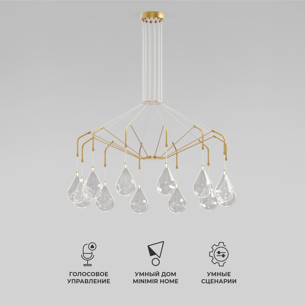 Изображение товара Умная подвесная люстра Eurosvet 201002/12 Birne с латунью и стеклом для умного дома
